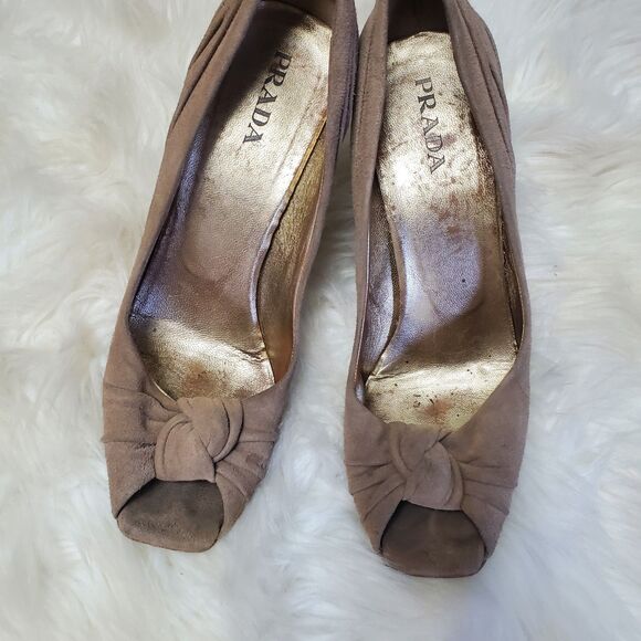 PRADA Suede Peep Toe Pumps beige size 40 (9.5-10) - Picture 1 of 13